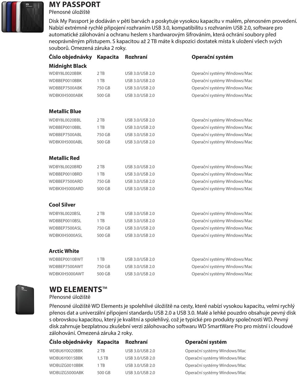 S kapacitou až 2 TB máte k dispozici dostatek místa k uložení všech svých souborů. Omezená záruka 2 roky. Midnight Black WDBY8L0020BBK 2 TB USB 3.0/USB 2.