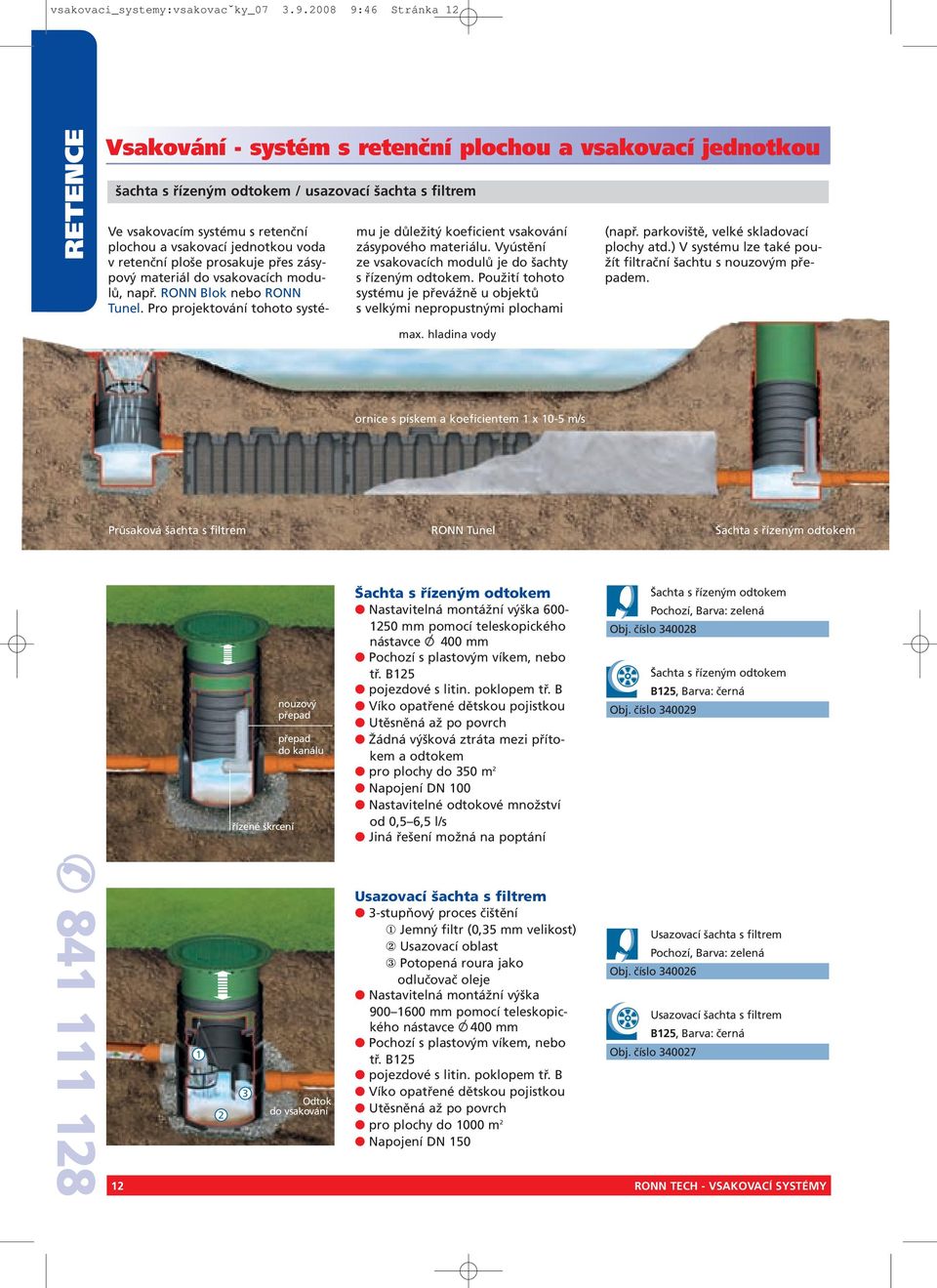 jednotkou voda v retenční ploše prosakuje přes zásypový materiál do vsakovacích modulů, např. RONN Blok nebo RONN Tunel.