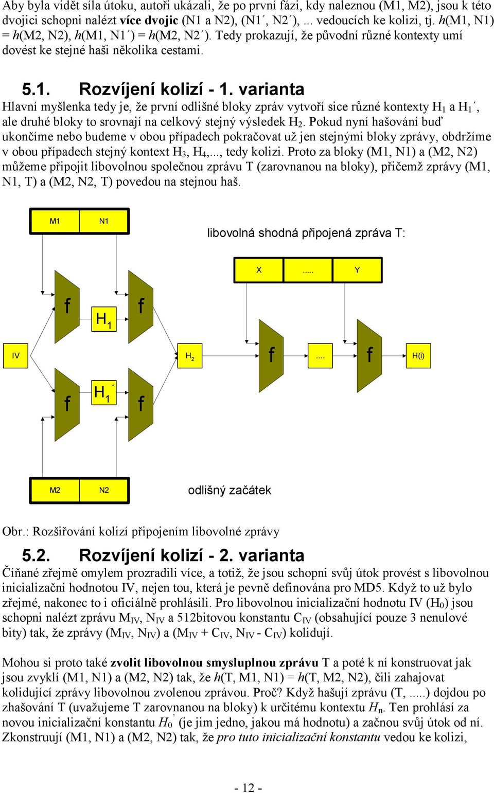 varianta Hlavní myšlenka tedy je, že první odlišné bloky zpráv vytvoří sice různé kontexty H 1 a H 1, ale druhé bloky to srovnají na celkový stejný výsledek H 2.