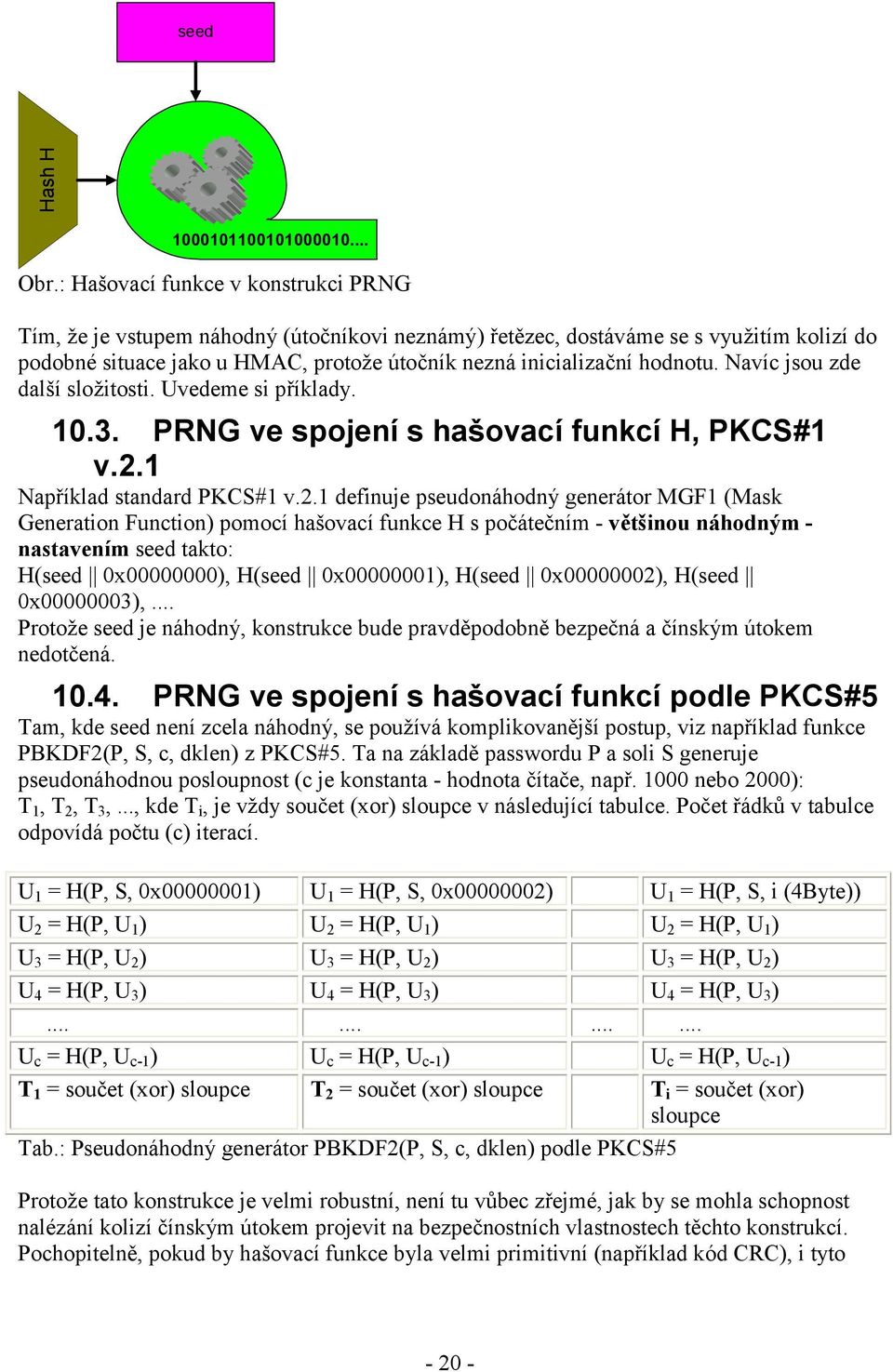 Navíc jsou zde další složitosti. Uvedeme si příklady. 10.3. PRNG ve spojení s hašovací unkcí H, PKCS#1 v.2.