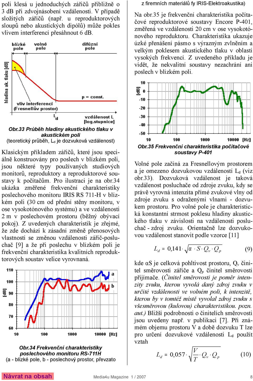 35 je frekvenční charakteristika počítačové reproduktorové soustavy Encore P-401, změřená ve vzdálenosti 20 cm v ose vysokotónového reproduktoru.