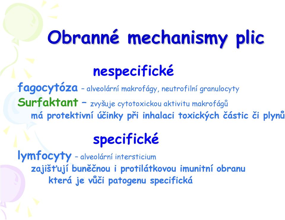 účinky při inhalaci toxických částic či plynů specifické lymfocyty alveolární