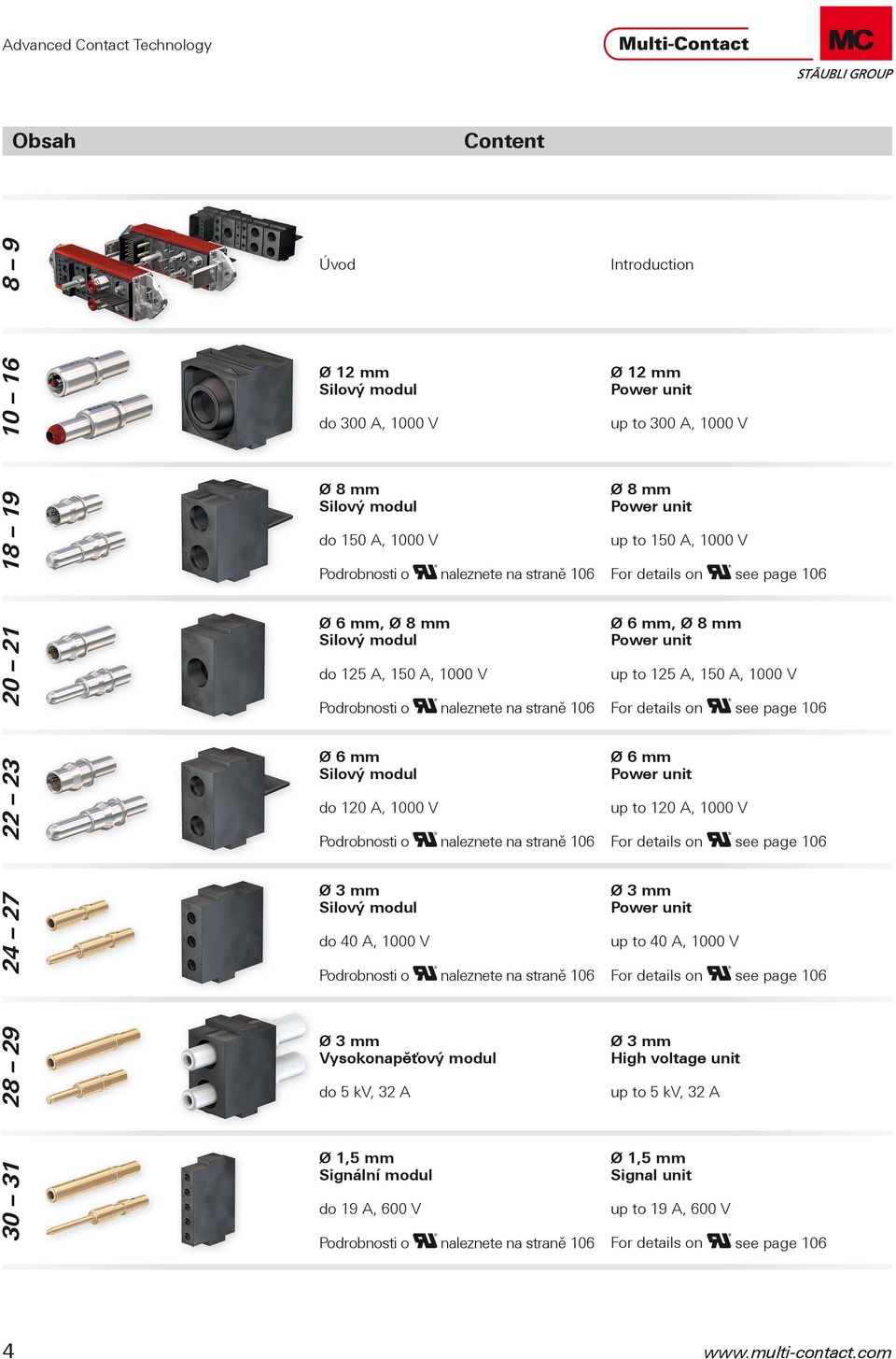 A, 150 A, 1000 V For details on see page 106 22 23 Ø 6 mm Silový modul do 120 A, 1000 V Podrobnosti o naleznete na straně 106 Ø 6 mm Power unit up to 120 A, 1000 V For details on see page 106 24 27 Ø