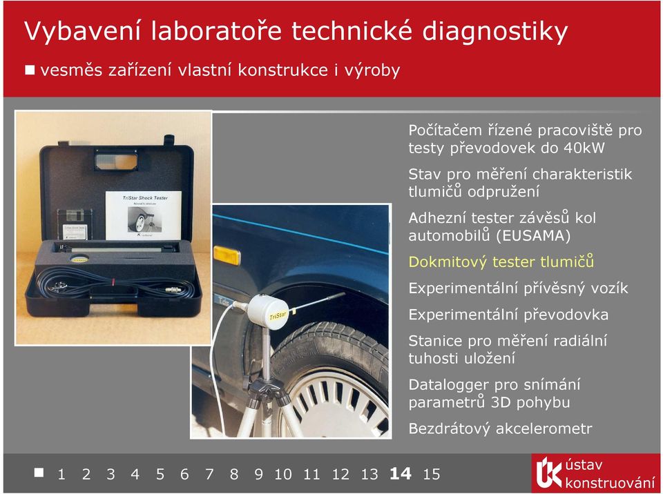 závěsů kol automobilů (EUSAMA) Dokmitový tester tlumičů Experimentální přívěsný vozík Experimentální