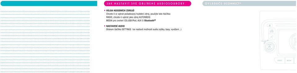 vybrat jako zdroj AUTORÁDIO MEDIA pro zvolení CD,USB/iPod, AUX či Bluetooth NASTAVENÍ