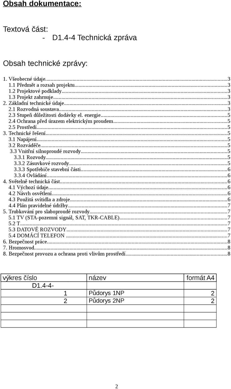 ..5 3.2 Rozváděče...5 3.3 Vnitřní silnoproudé rozvody...5 3.3.1 Rozvody...5 3.3.2 Zásuvkové rozvody...5 3.3.3 Spotřebiče stavební části...6 3.3.4 Ovládání...6 4. Světelně technická část...6 4.1 Výchozí údaje.