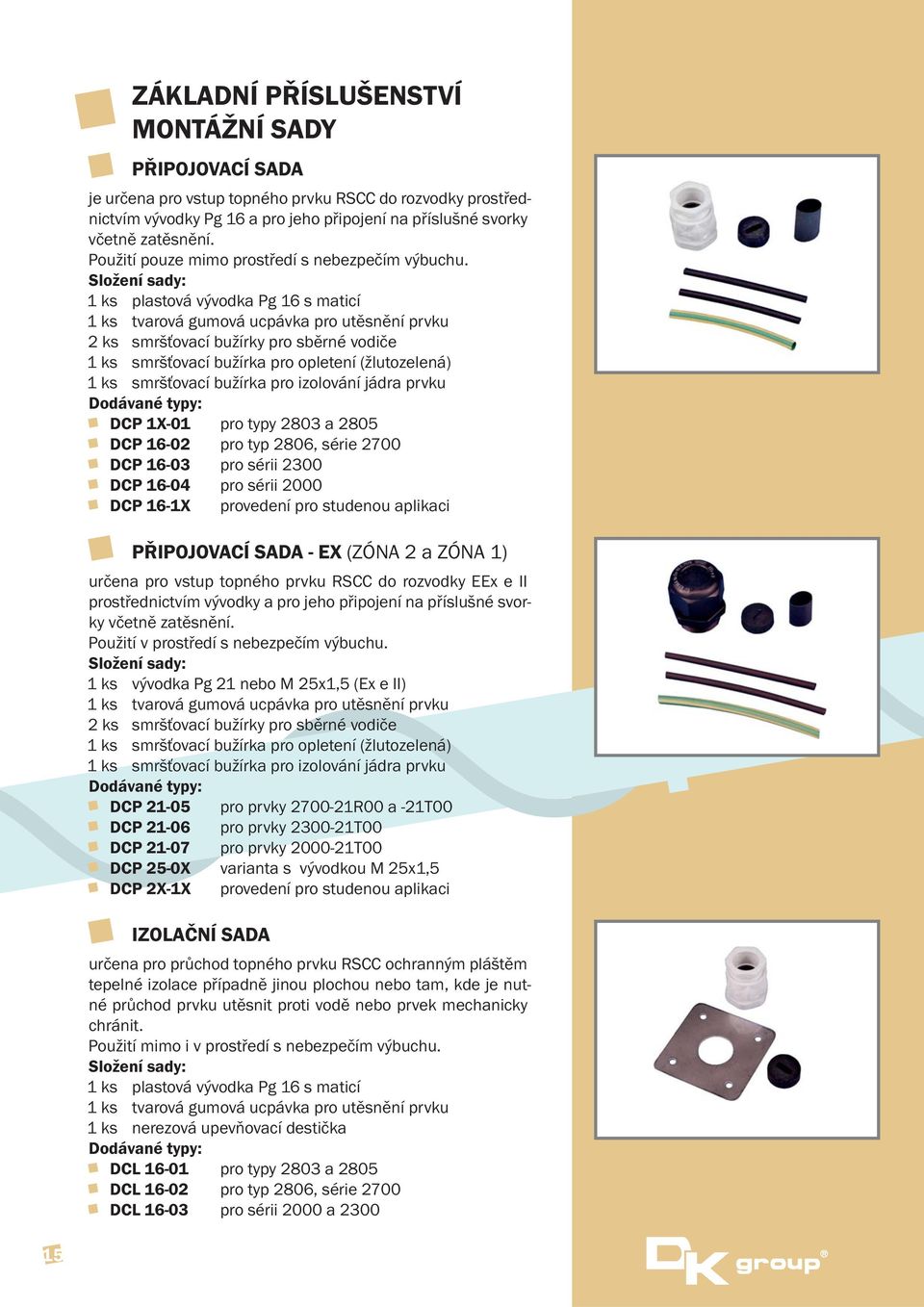 Složení sady: 1 ks plastová vývodka Pg 16 s maticí 1 ks tvarová gumová ucpávka pro utěsnění prvku 2 ks smršťovací bužírky pro sběrné vodiče 1 ks smršťovací bužírka pro opletení (žlutozelená) 1 ks