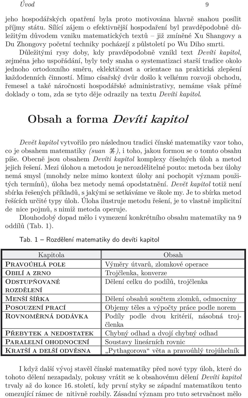 Důležitými rysy doby, kdy pravděpodobně vznikl text Devíti kapitol, zejména jeho uspořádání, byly tedy snaha o systematizaci starší tradice okolo jednoho ortodoxního směru, eklektičnost a orientace