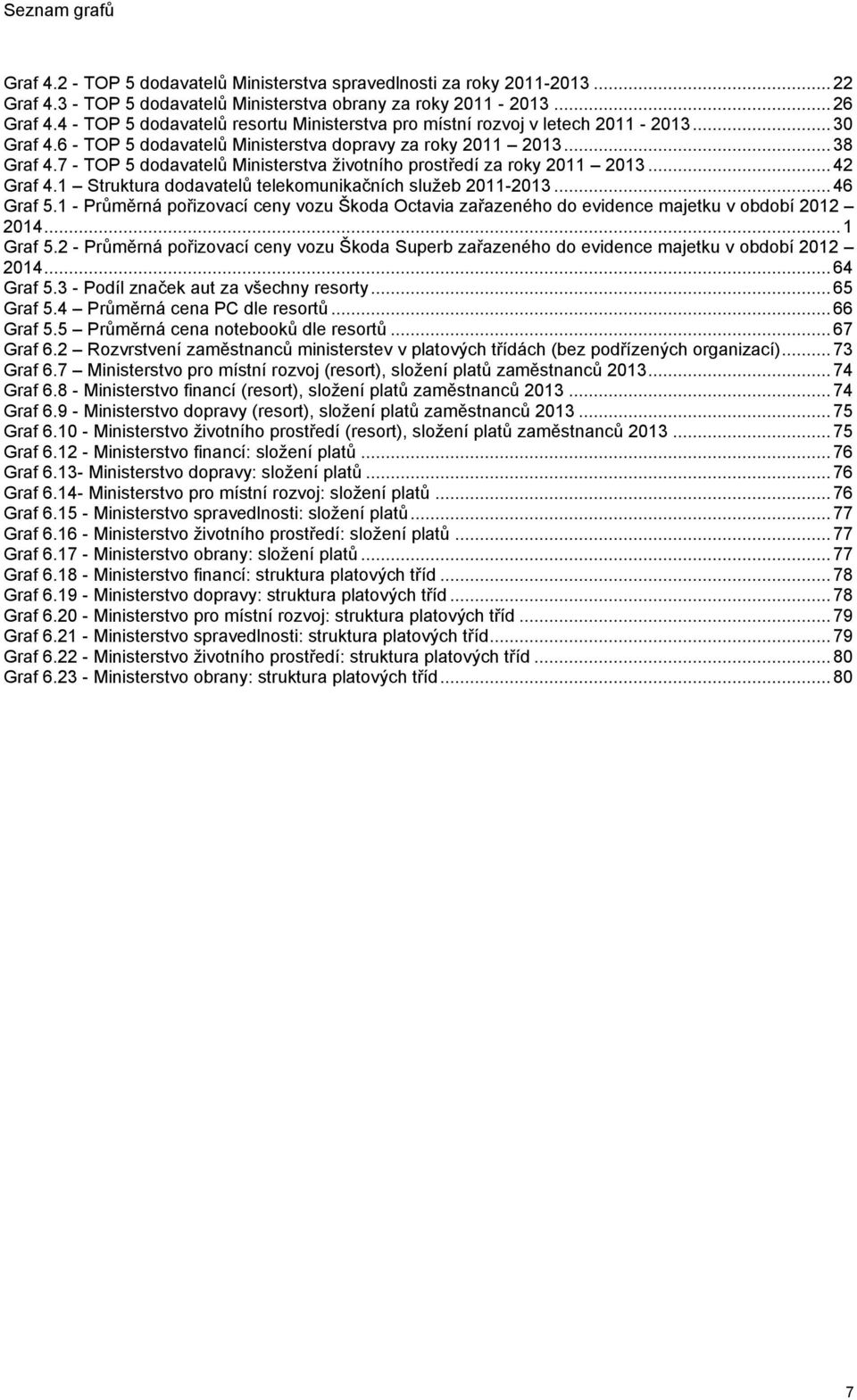 7 - TOP 5 dodavatelů Ministerstva životního prostředí za roky 2011 2013... 42 Graf 4.1 Struktura dodavatelů telekomunikačních služeb 2011-2013...46 Graf 5.