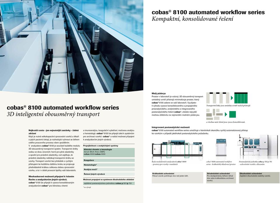 Využijeteli výhodu vysoce konsolidovaného a propojeného preanalytického, analytického a integrovaného postanalytického řešení cobas, získáte nejvyšší možnou efektivitu na nejmenším možném půdorysu.
