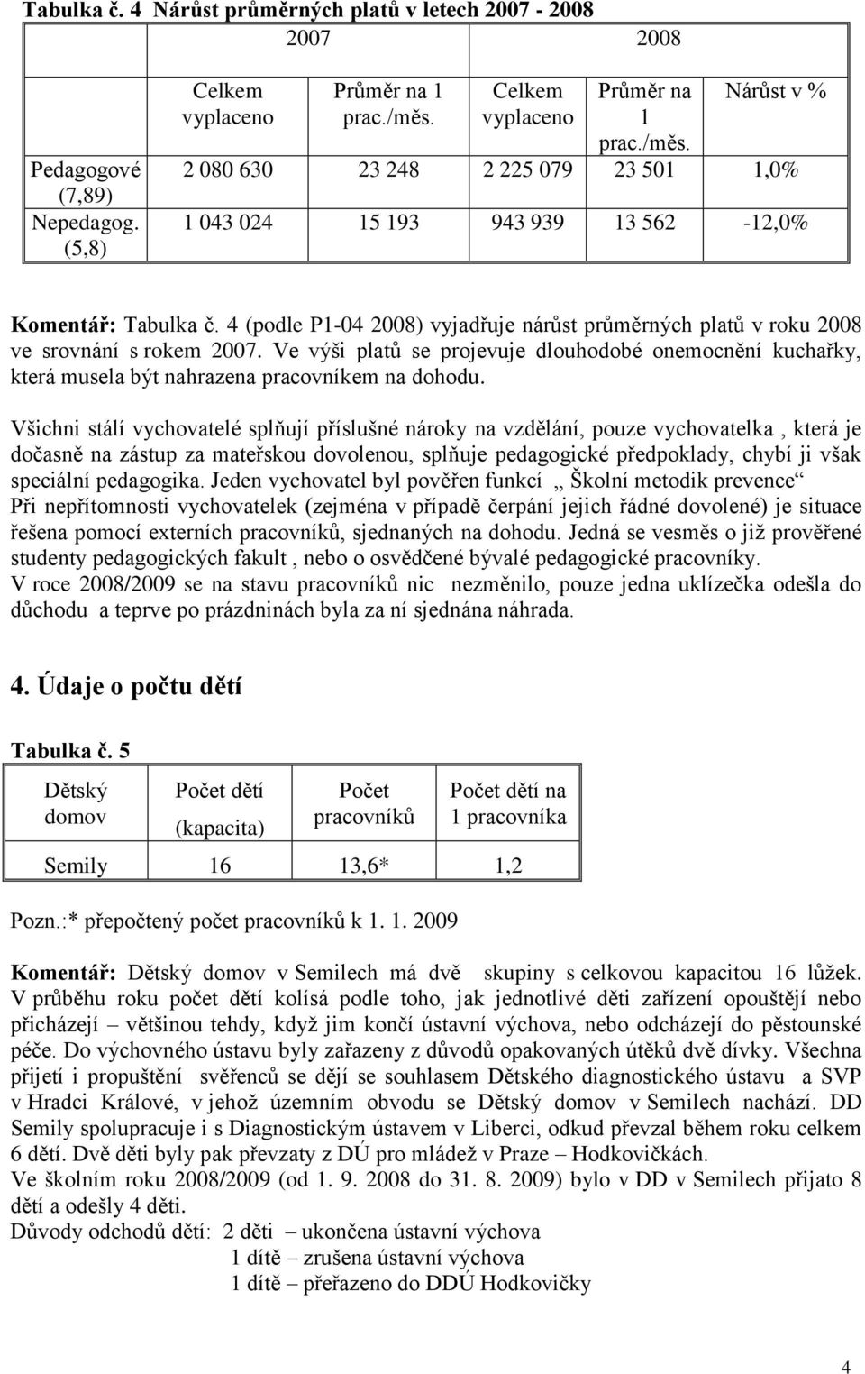 4 (podle P1-04 2008) vyjadřuje nárůst průměrných platů v roku 2008 ve srovnání s rokem 2007.