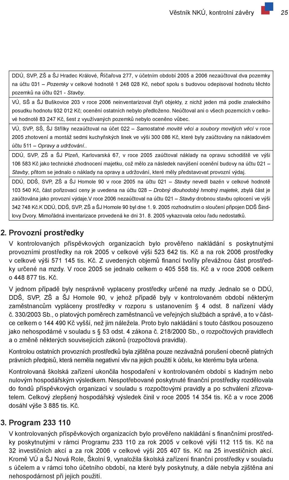 VÚ, SŠ a ŠJ Buškovice 203 v roce 2006 neinventarizoval čtyři objekty, z nichž jeden má podle znaleckého posudku hodnotu 932 012 Kč; ocenění ostatních nebylo předloženo.