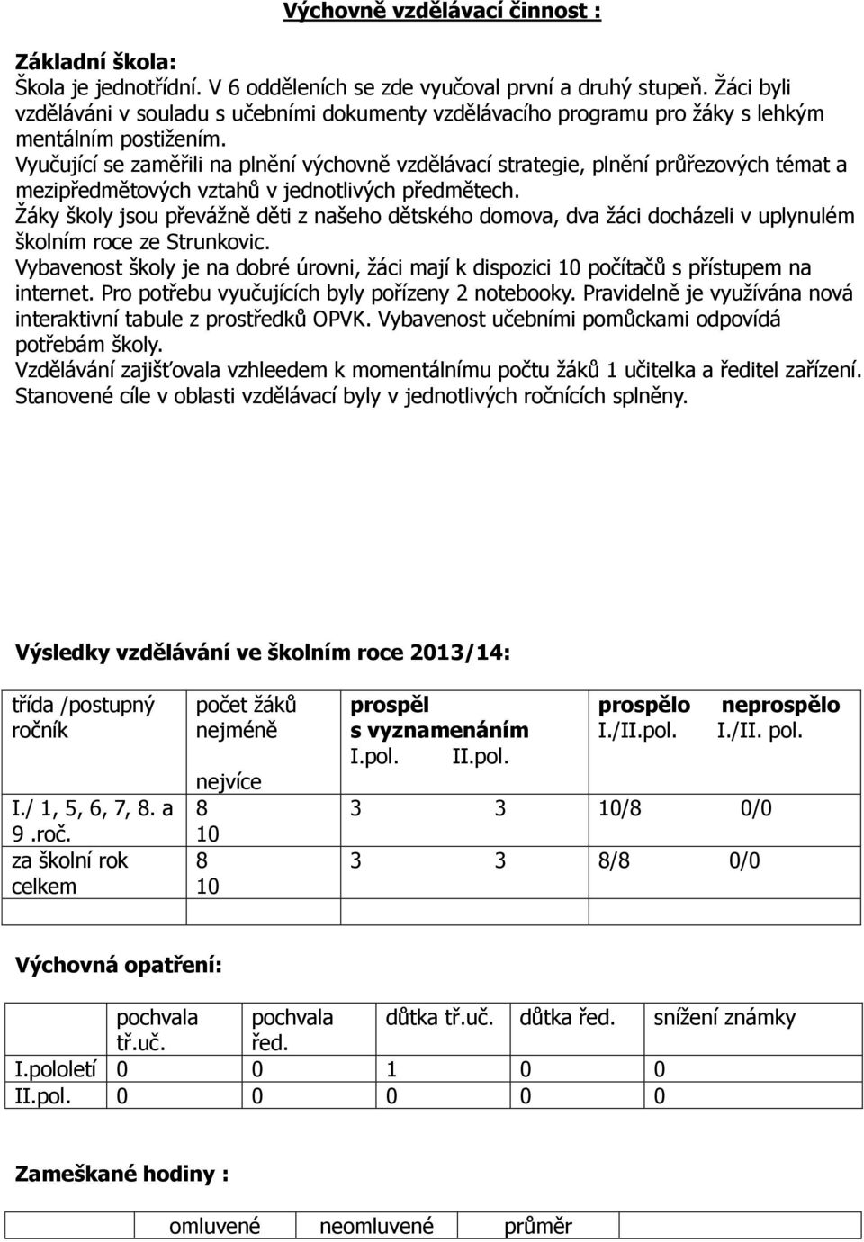 Vyučující se zaměřili na plnění výchovně vzdělávací strategie, plnění průřezových témat a mezipředmětových vztahů v jednotlivých předmětech.