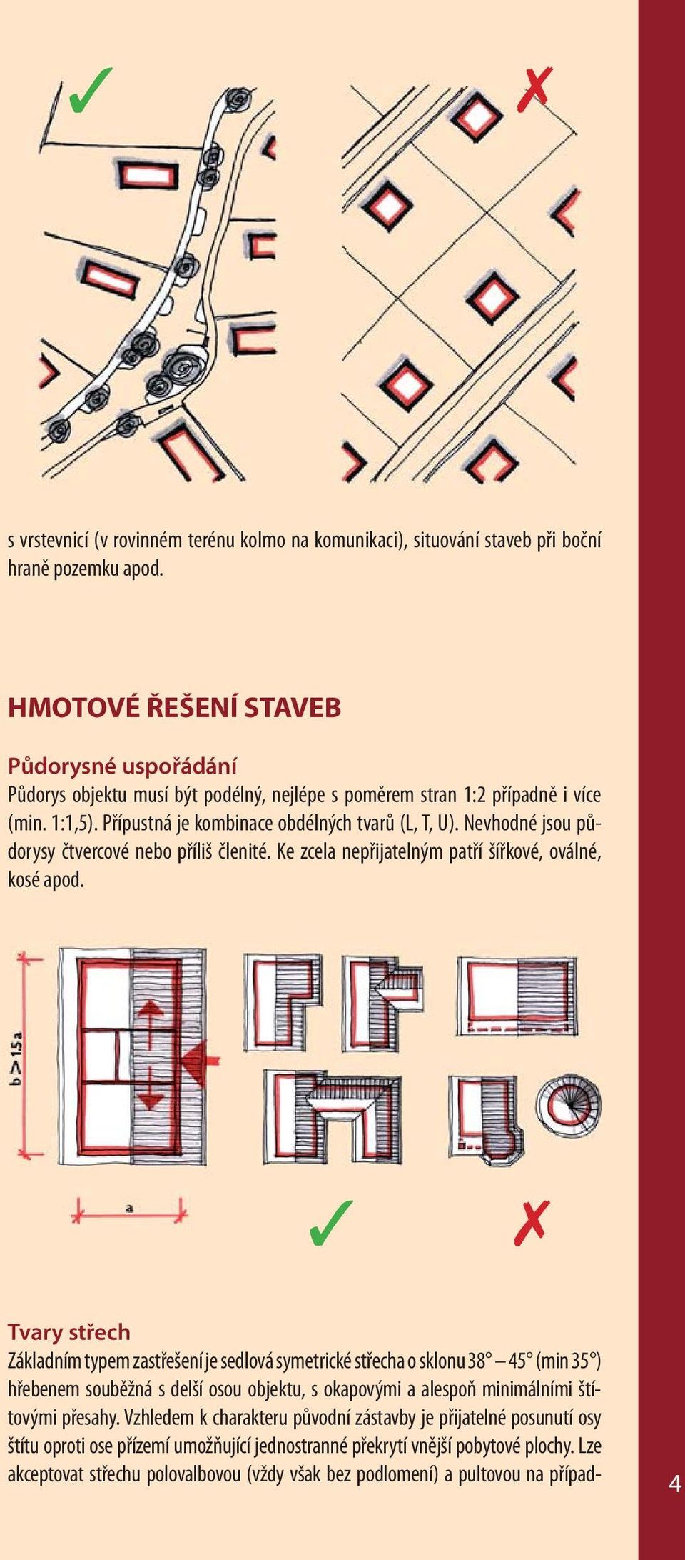 Nevhodné jsou půdorysy čtvercové nebo příliš členité. Ke zcela nepřijatelným patří šířkové, oválné, kosé apod.