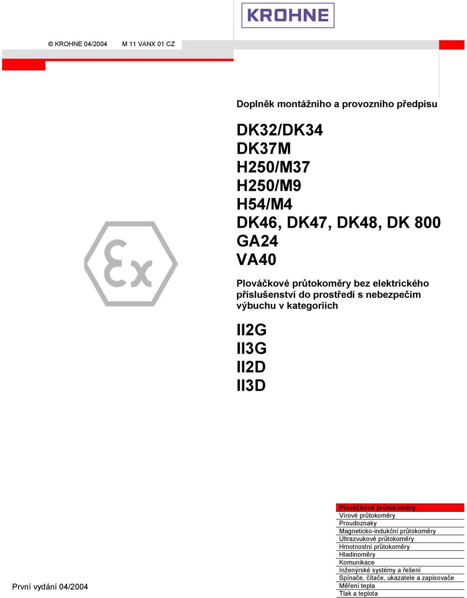 První vydání 04/2004 Plováčkové průtokoměry Vírové průtokoměry Proudoznaky Magneticko-indukční průtokoměry Ultrazvukové průtokoměry