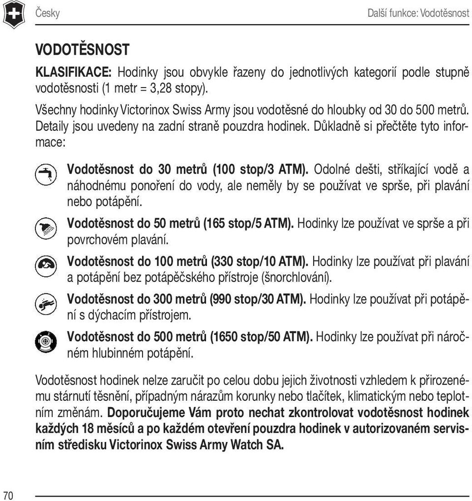 Důkladně si přečtěte tyto informace: Vodotěsnost do 30 metrů (100 stop/3 ATM).