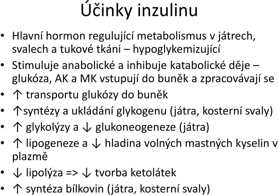 transportu glukózy do buněk syntézy a ukládání glykogenu (játra, kosterní svaly) glykolýzy a glukoneogeneze