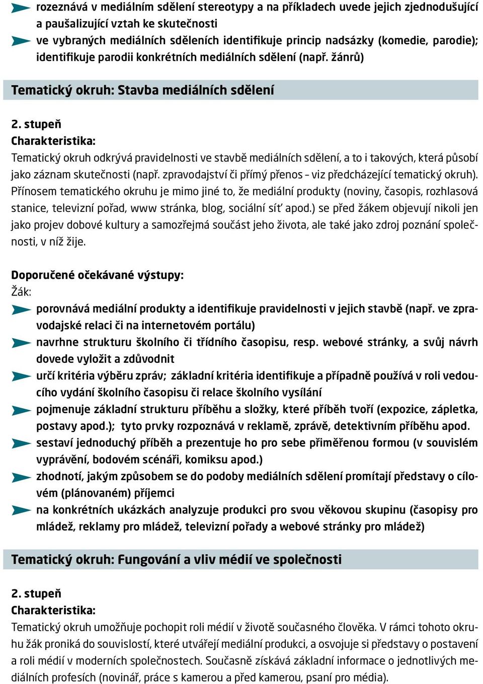 stupeň Charakteristika: Tematický okruh odkrývá pravidelnosti ve stavbě mediálních sdělení, a to i takových, která působí jako záznam skutečnosti (např.