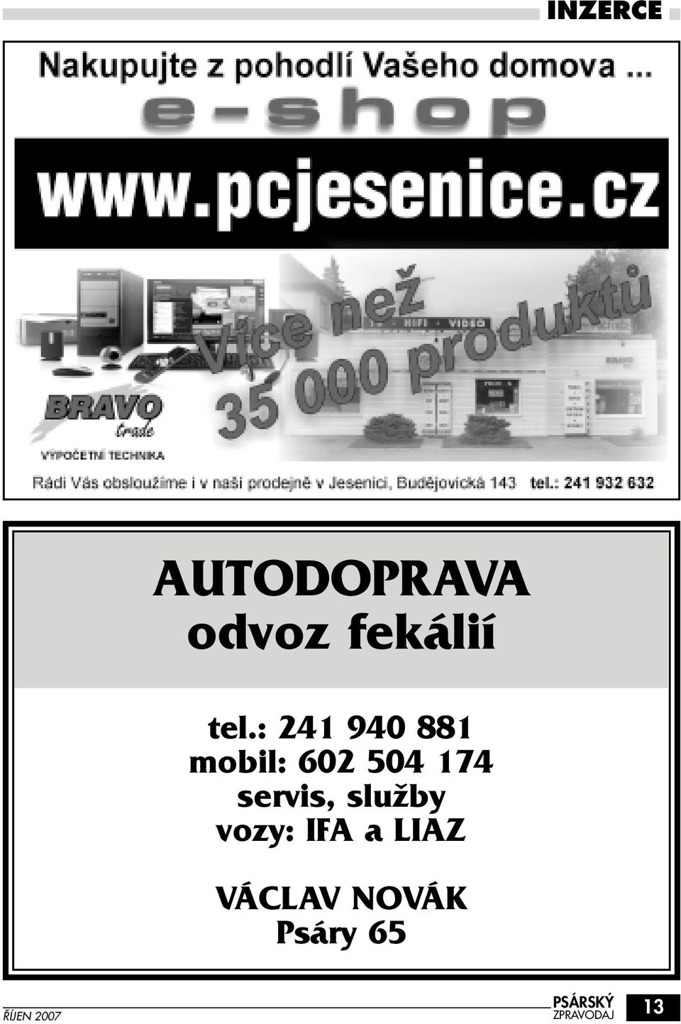 servis, služby vozy: IFA a LIAZ VÁCLAV