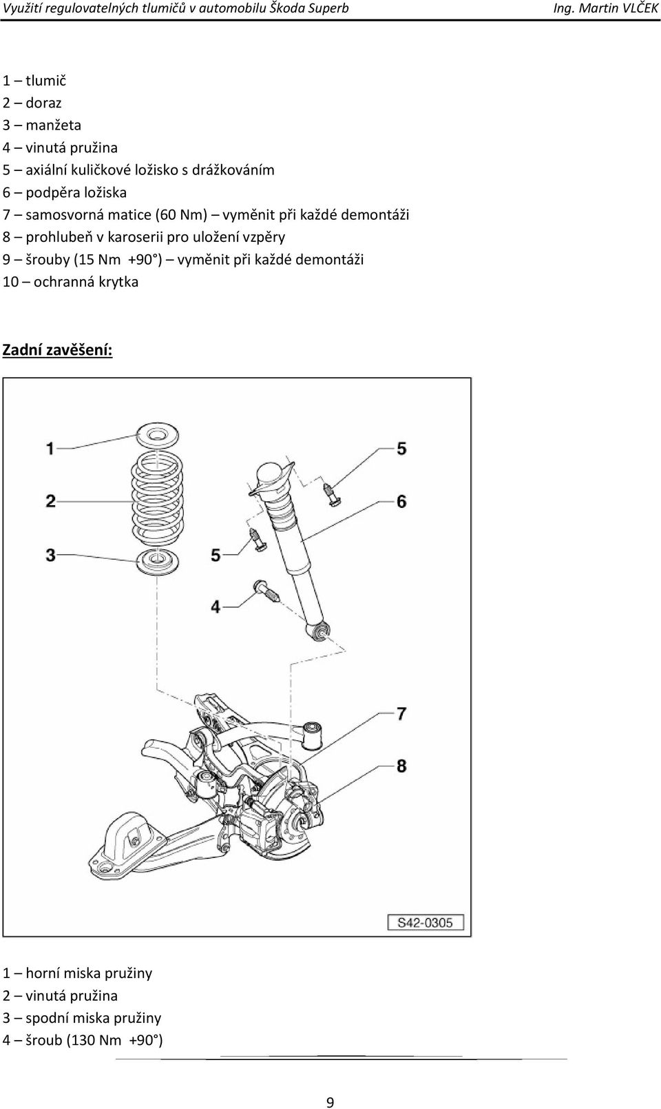 karoserii pro uložení vzpěry 9 šrouby (15 Nm +90 ) vyměnit při každé demontáži 10 ochranná