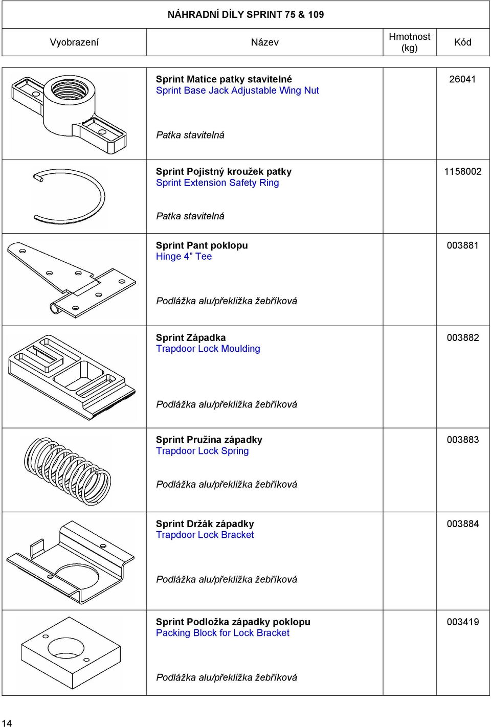 003881 003881 Sprint Západka Trapdoor Lock Moulding 003882 003882 Sprint Pružina západky Trapdoor Lock Spring 003883 003883