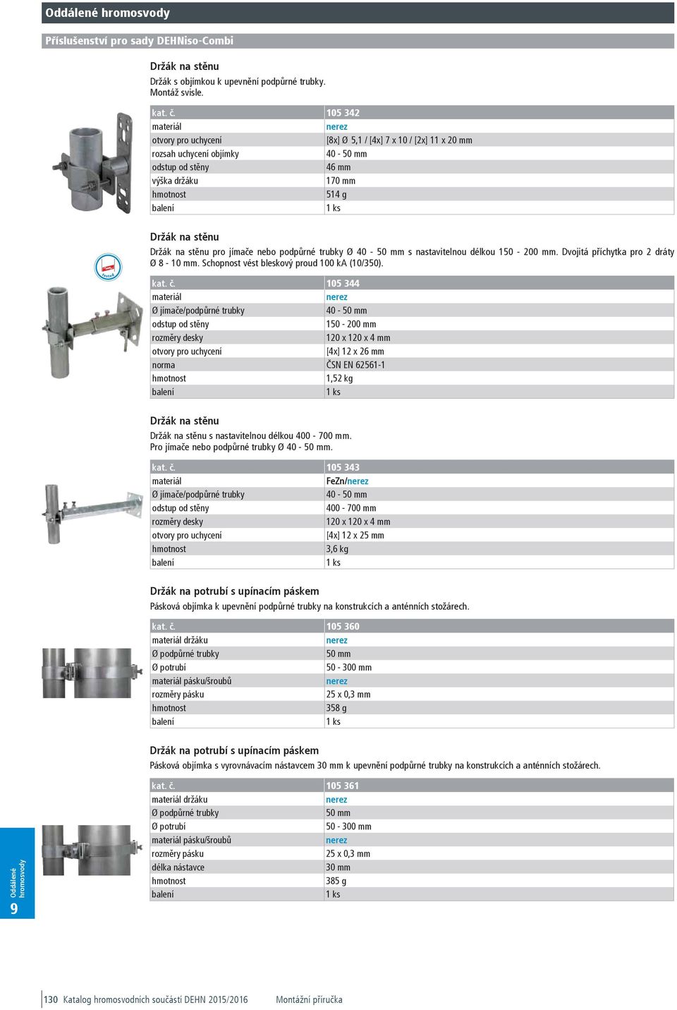 300 V2A 105 361 4013364102033 1-1-5 385 g 1 Stk. 27,60 Příslušenství pro sady DEHNiso-Combi Držák na stěnu Držák s objímkou k upevnění podpůrné trubky. Montáž svisle. kat. č.