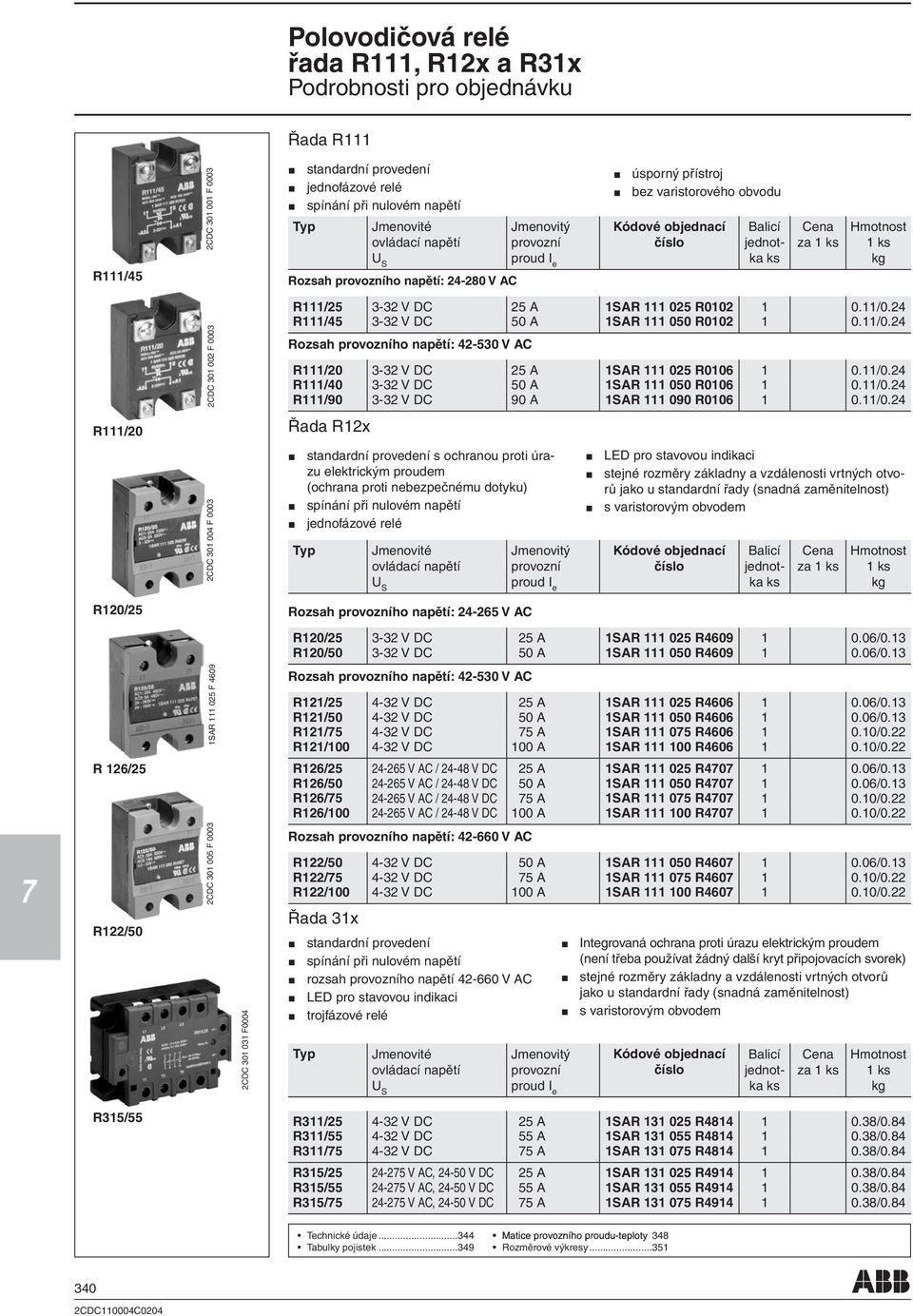 004 F 0003 2CDC 301 002 F 0003 R111/25 3-32 V DC 25 A 1SAR 111 025 R0102 1 0.11/0.24 R111/45 3-32 V DC 50 A 1SAR 111 050 R0102 1 0.11/0.24 Rozsah provozního napětí: 42-530 V AC R111/20 3-32 V DC 25 A 1SAR 111 025 R0106 1 0.