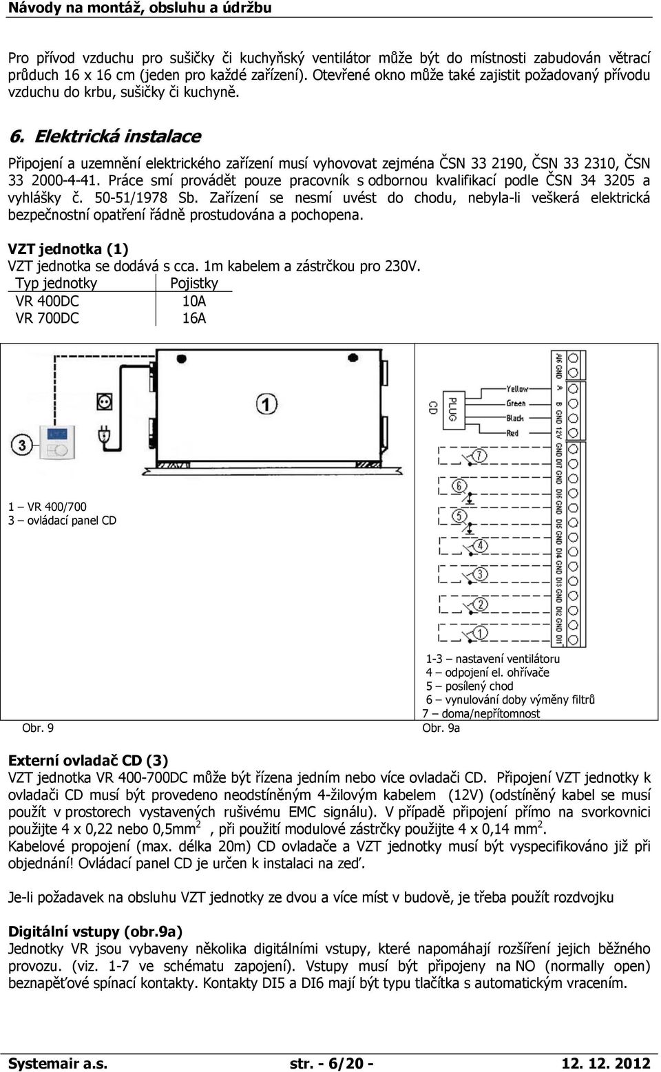 Elektrická instalace Připojení a uzemnění elektrického zařízení musí vyhovovat zejména ČSN 33 2190, ČSN 33 2310, ČSN 33 2000-4-41.