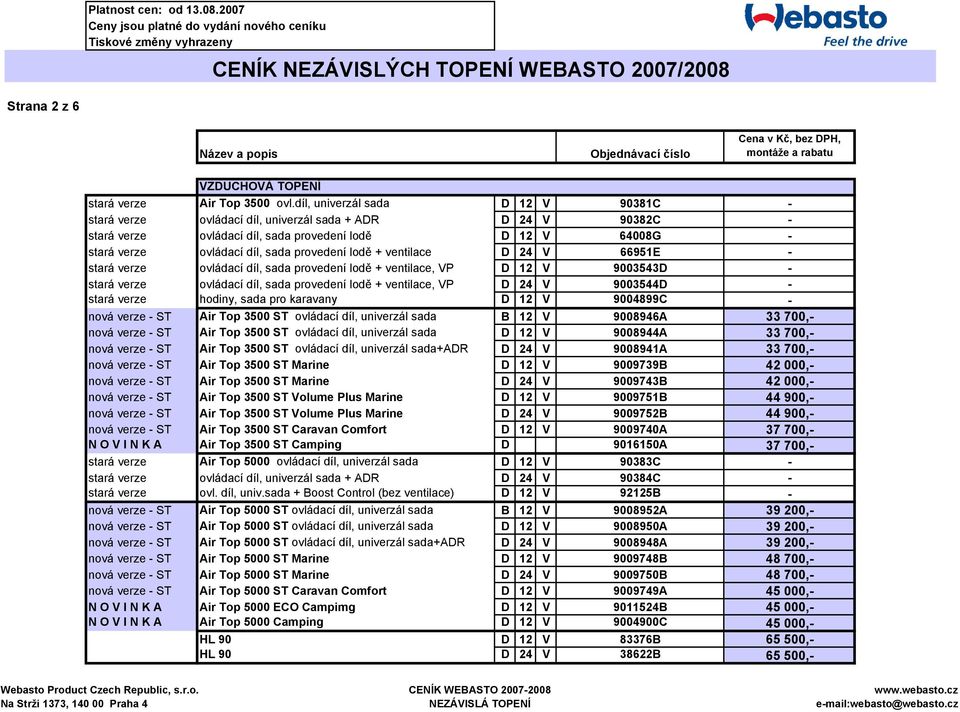 provedení lodě + ventilace D 24 V 66951E - stará verze ovládací díl, sada provedení lodě + ventilace, VP D 12 V 9003543D - stará verze ovládací díl, sada provedení lodě + ventilace, VP D 24 V