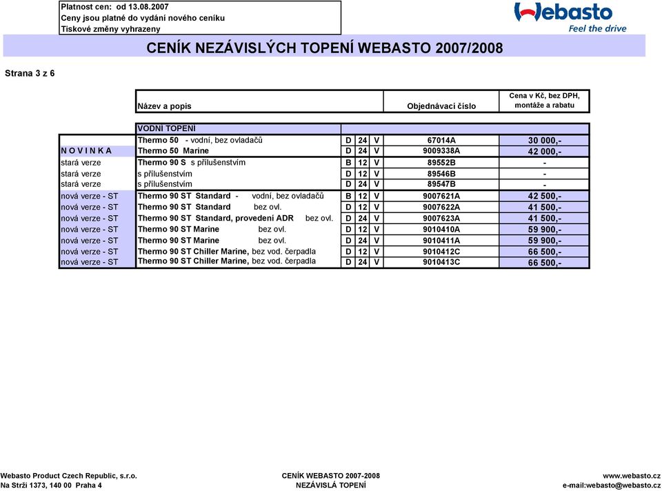 Standard bez ovl. D 12 V 9007622A 41 500,- nová verze - ST Thermo 90 ST Standard, provedení ADR bez ovl. D 24 V 9007623A 41 500,- nová verze - ST Thermo 90 ST Marine bez ovl.