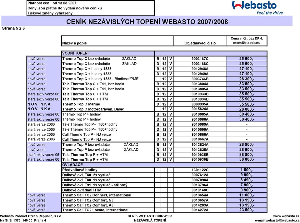 + T91, bez hodin B 12 V 9013804A 33 500,- nová verze Tele Thermo Top C + T91, bez hodin D 12 V 9013805A 33 500,- stará aktiv verze 06 Tele Thermo Top C + HTM B 12 V 9010933B 35 500,- stará aktiv