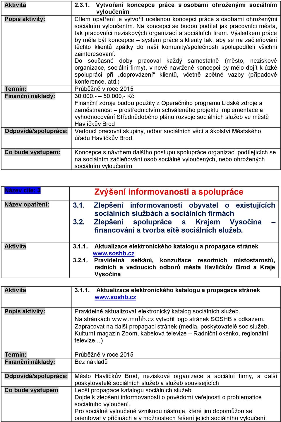 Výsledkem práce by měla být koncepce systém práce s klienty tak, aby se na začleňování těchto klientů zpátky do naší komunity/společnosti spolupodíleli všichni zainteresovaní.