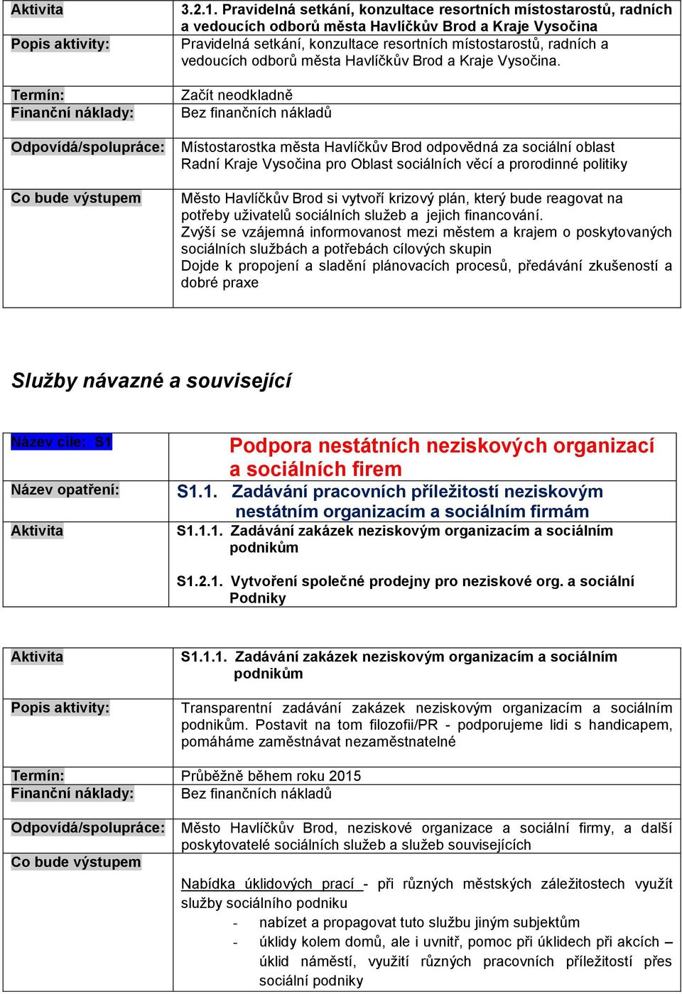 odborů města Havlíčkův Brod a Kraje Vysočina.