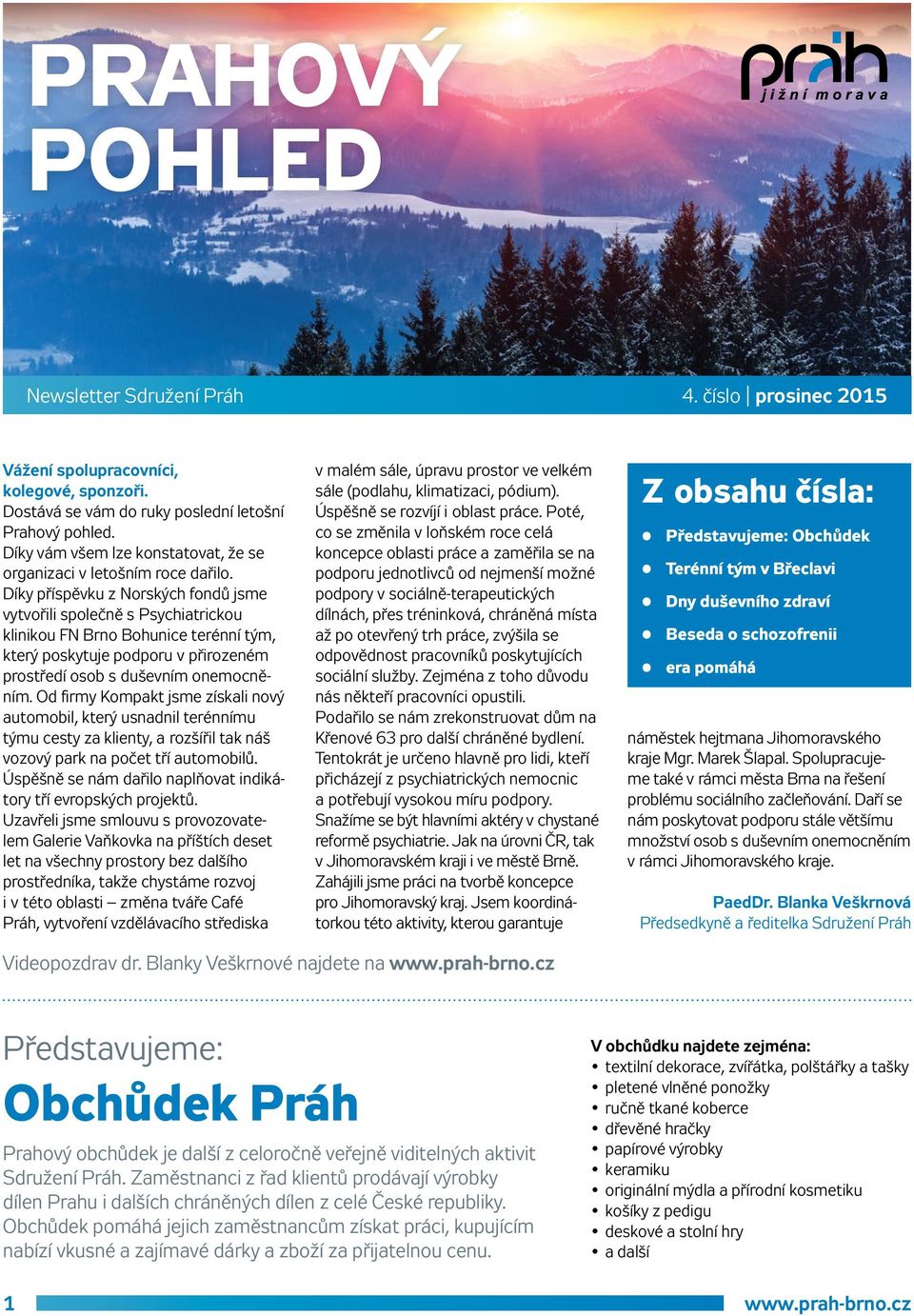 Díky příspěvku z Norských fondů jsme vytvořili společně s Psychiatrickou klinikou FN Brno Bohunice terénní tým, který poskytuje podporu v přirozeném prostředí osob s duševním onemocněním.