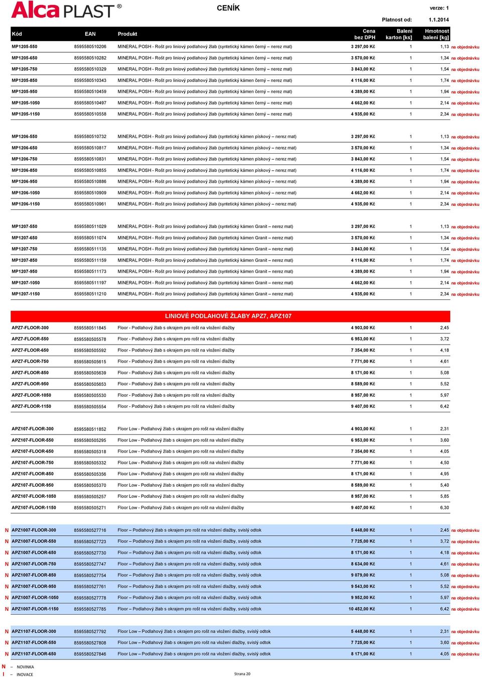 Kč 1 1,54 na objednávku MP1205-850 8595580510343 MINERAL POSH - Rošt pro liniový podlahový žlab (syntetický kámen černý nerez mat) 4 116,00 Kč 1 1,74 na objednávku MP1205-950 8595580510459 MINERAL