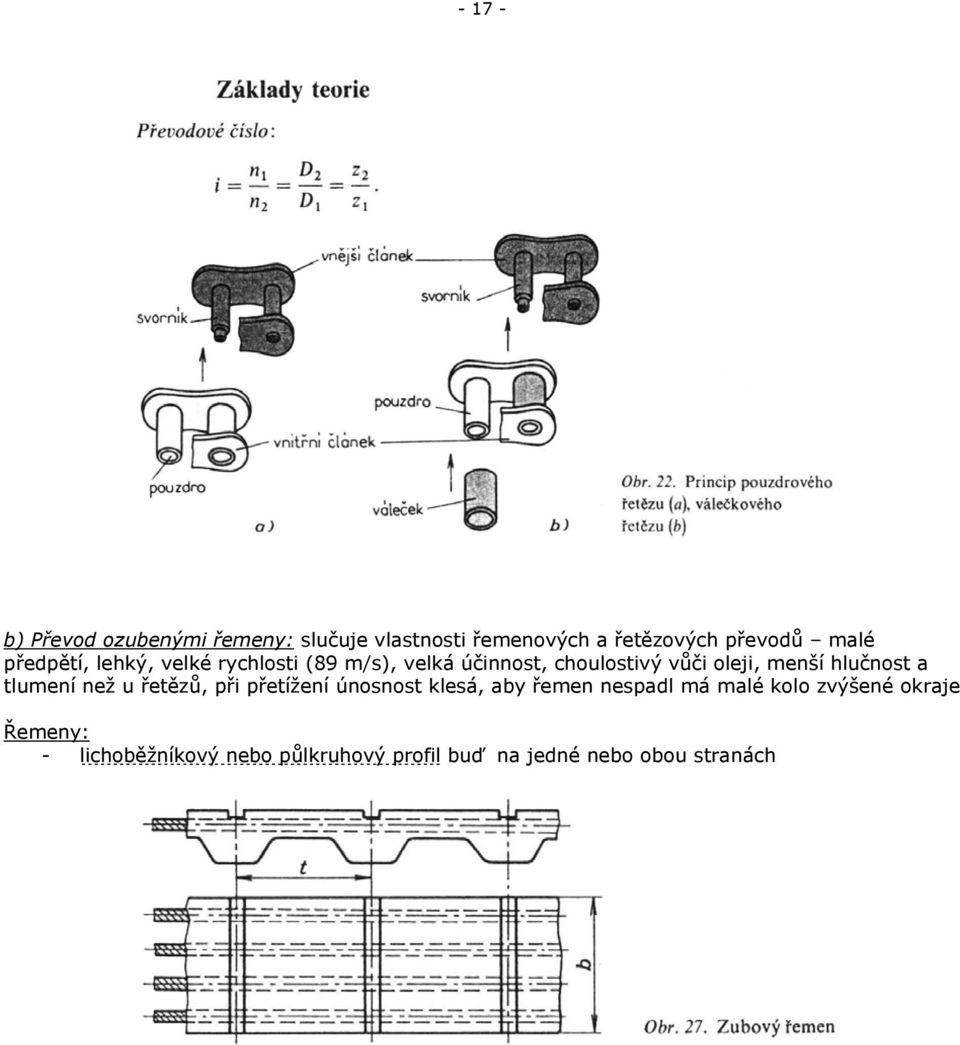 hlučnost a tlumení než u řetězů, při přetížení únosnost klesá, aby řemen nespadl má malé