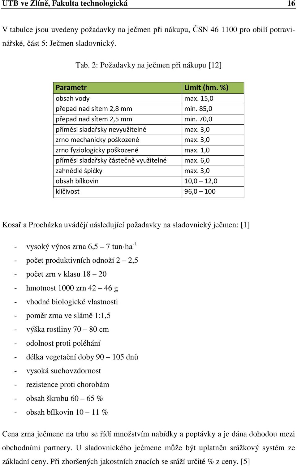 3,0 zrno mechanicky poškozené max. 3,0 zrno fyziologicky poškozené max. 1,0 příměsi sladařsky částečně využitelné max. 6,0 zahnědlé špičky max.