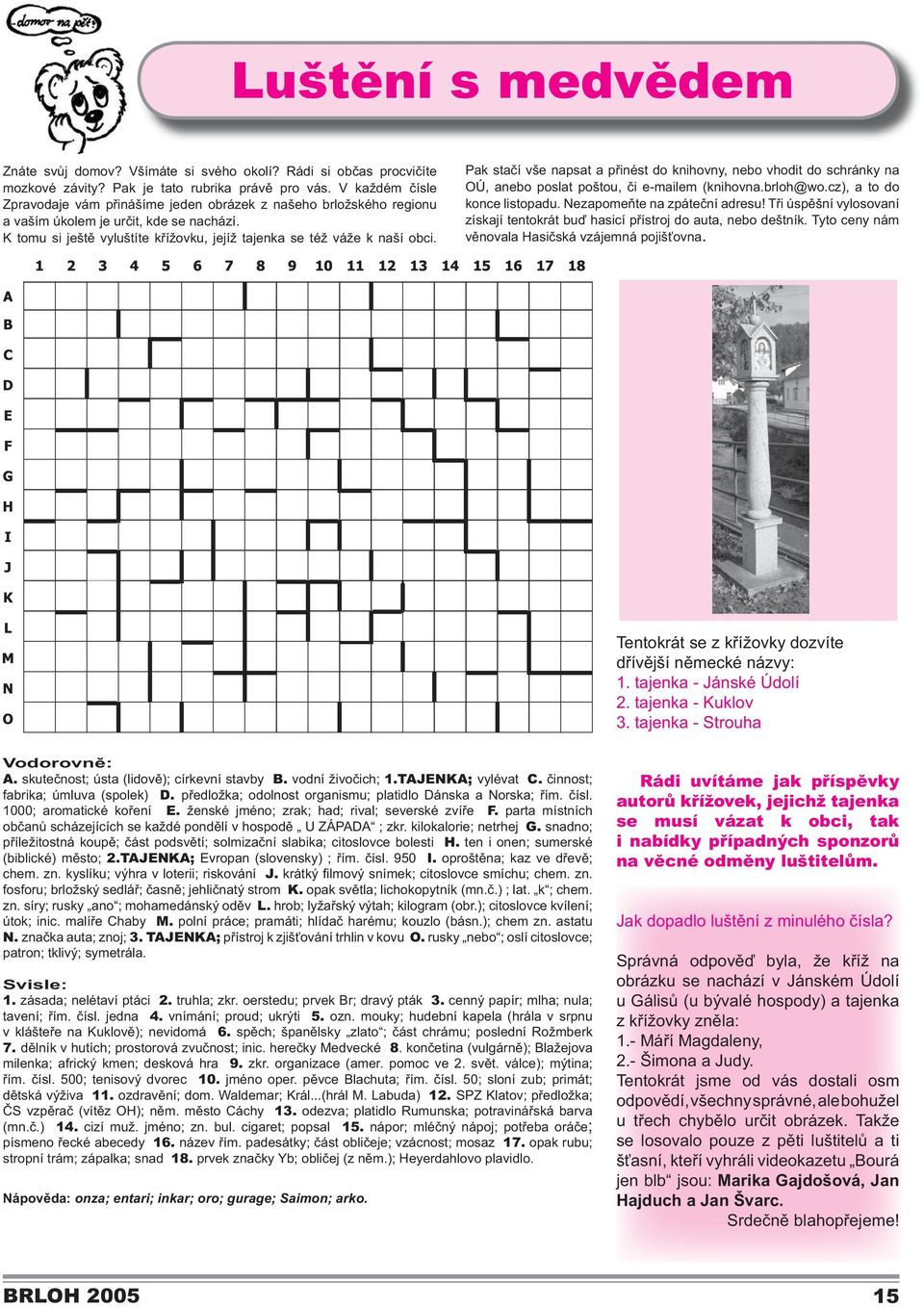 Pak stačí vše napsat a přinést do knihovny, nebo vhodit do schránky na OÚ, anebo poslat poštou, či e-mailem (knihovna.brloh@wo.cz), a to do konce listopadu. Nezapomeňte na zpáteční adresu!