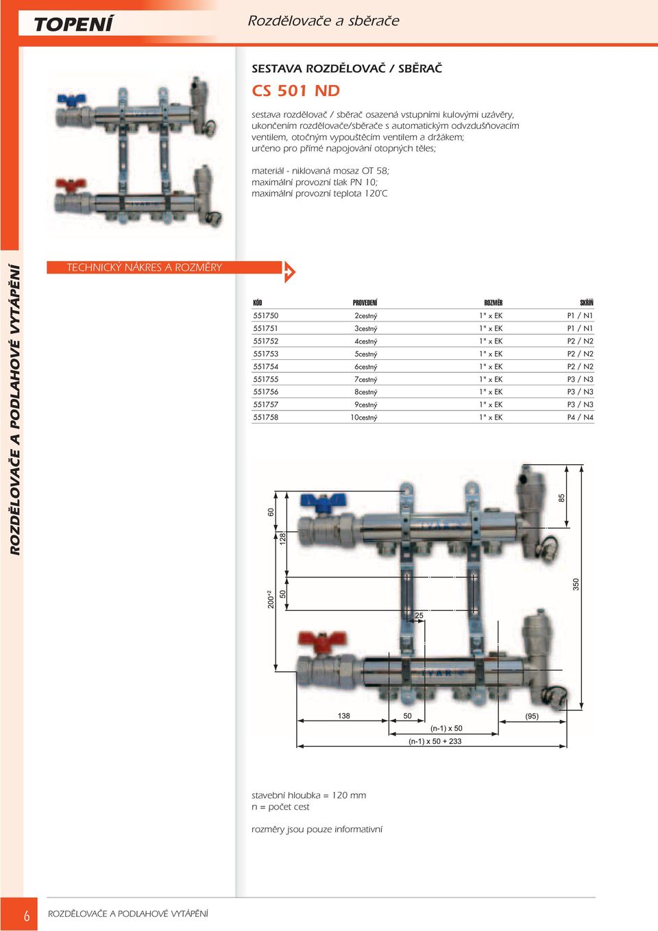 ROZMĚR SKŘÍŇ 551750 2cestný 1" x EK P1 / N1 551751 3cestný 1" x EK P1 / N1 551752 4cestný 1" x EK P2 / N2 551753 5cestný 1" x EK P2 / N2 551754 6cestný 1" x EK P2 / N2 551755