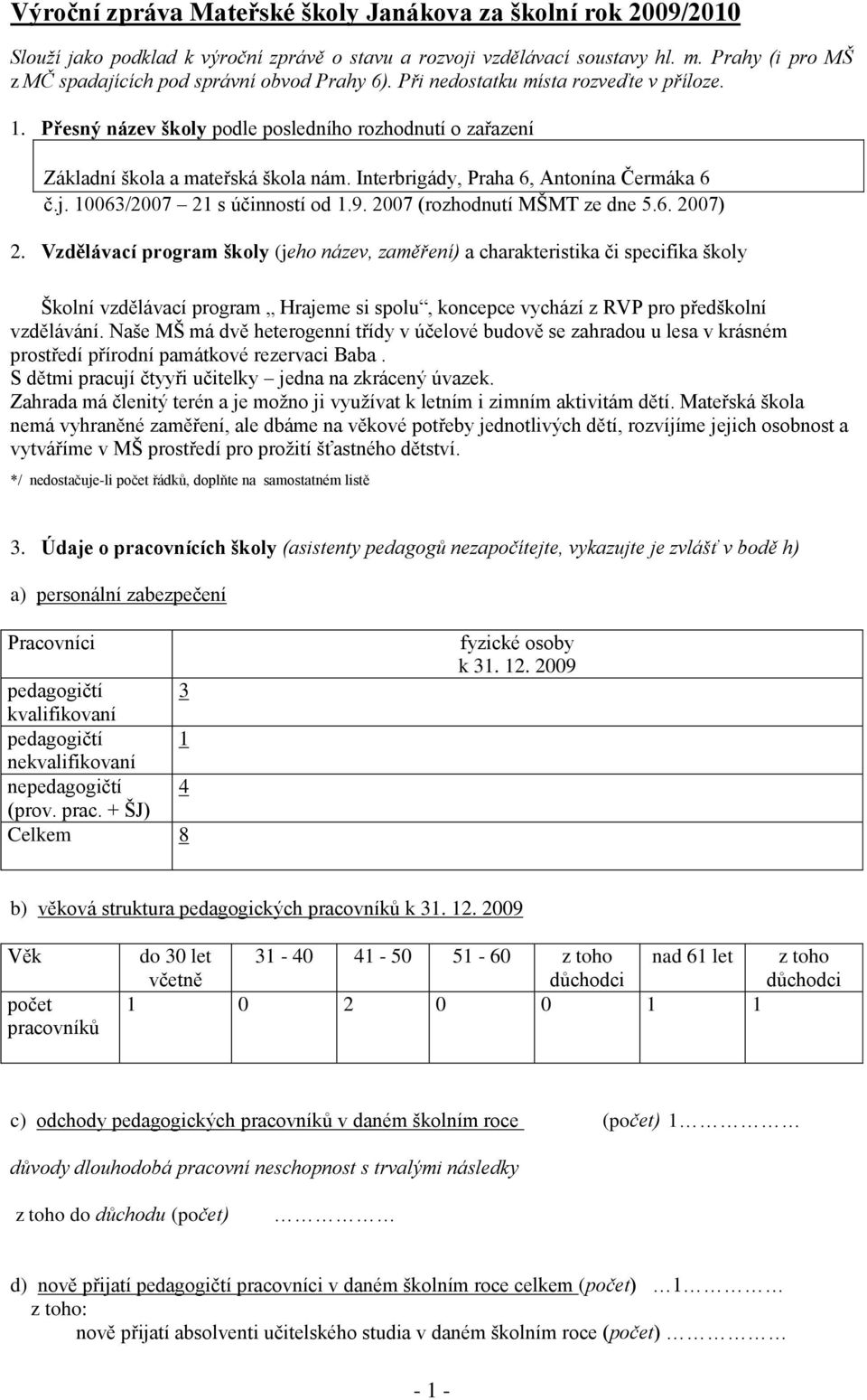 Interbrigády, Praha 6, Antonína Čermáka 6 č.j. 10063/2007 21 s účinností od 1.9. 2007 (rozhodnutí MŠMT ze dne 5.6. 2007) 2.