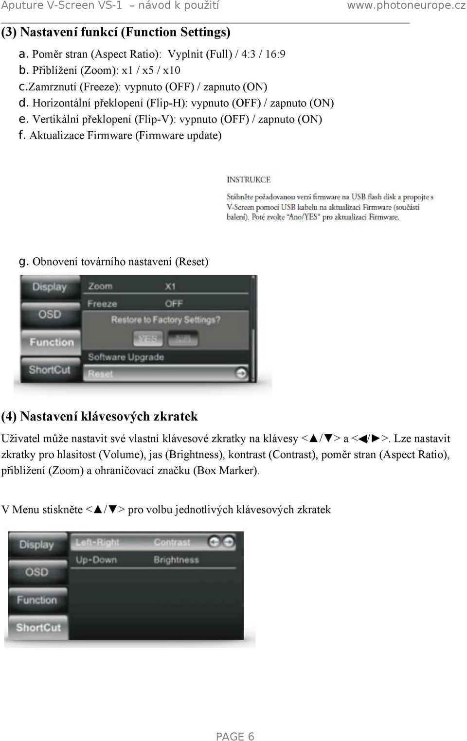 Aktualizace Firmware (Firmware update) g.