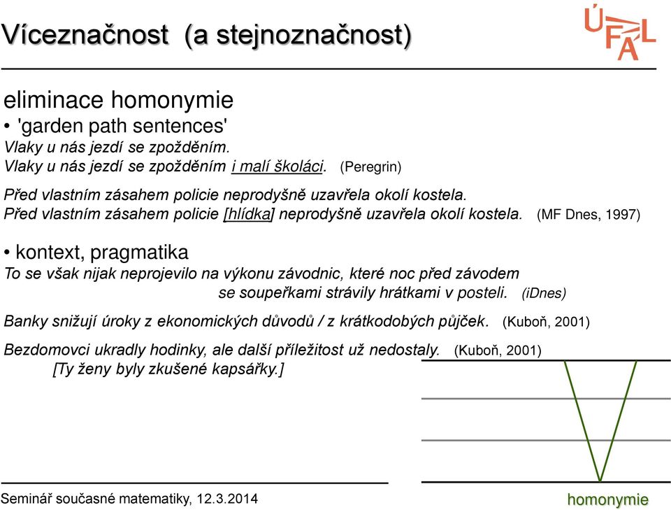 (MF Dnes, 1997) kontext, pragmatika To se však nijak neprojevilo na výkonu závodnic, které noc před závodem se soupeřkami strávily hrátkami v posteli.