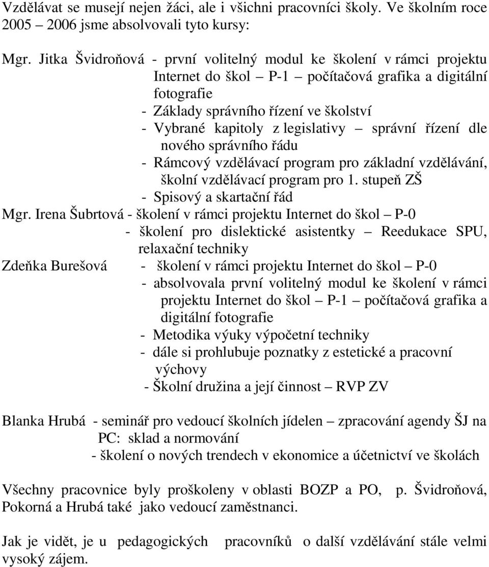 legislativy správní řízení dle nového správního řádu - Rámcový vzdělávací program pro základní vzdělávání, školní vzdělávací program pro 1. stupeň ZŠ - Spisový a skartační řád Mgr.