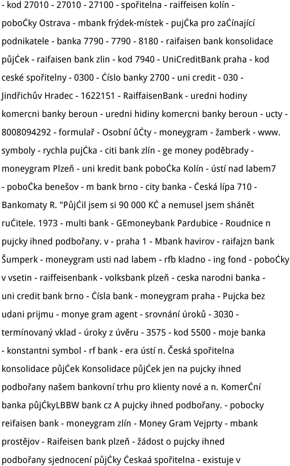 beroun - uredni hidiny komercni banky beroun - ucty - 8008094292 - formulař - Osobní ůčty - moneygram - žamberk - www.