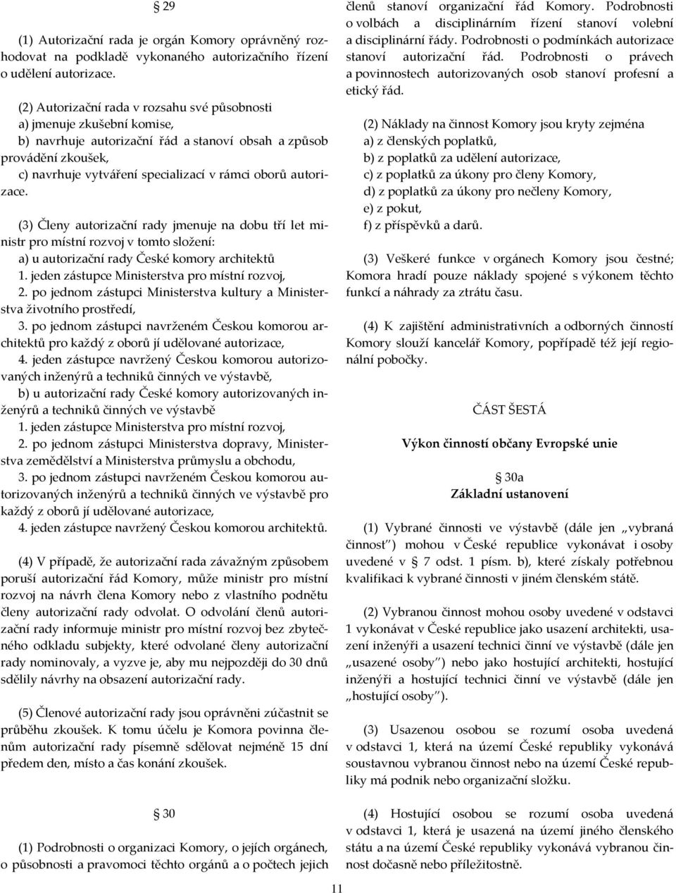 autorizace. (3) Členy autorizační rady jmenuje na dobu tří let ministr pro místní rozvoj v tomto složení: a) u autorizační rady České komory architektů 1.