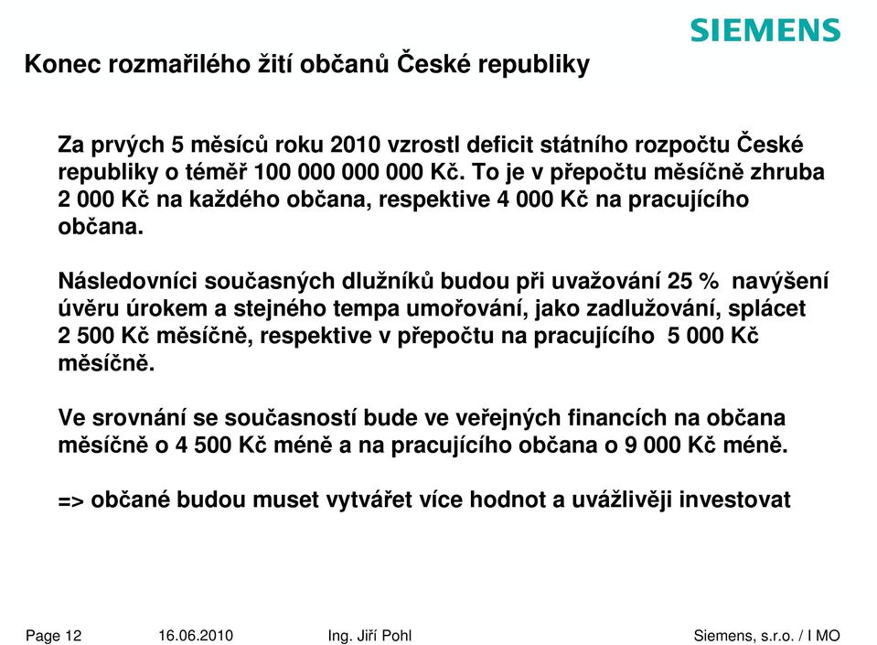 Následovníci současných dlužníků budou při uvažování 25 % navýšení úvěru úrokem a stejného tempa umořování, jako zadlužování, splácet 2 500 Kč měsíčně, respektive v přepočtu