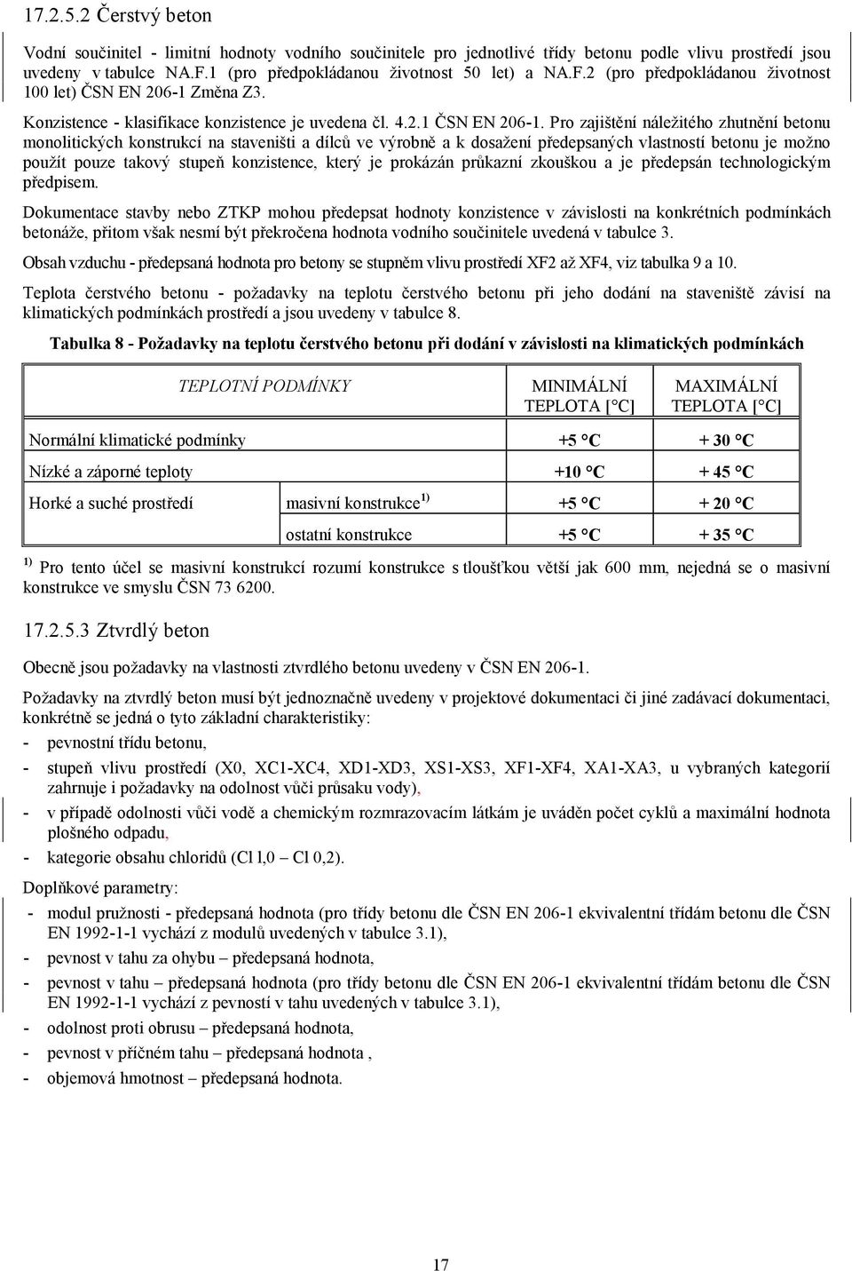 Pro zajištění náležitého zhutnění betonu monolitických konstrukcí na staveništi a dílců ve výrobně a k dosažení předepsaných vlastností betonu je možno použít pouze takový stupeň konzistence, který