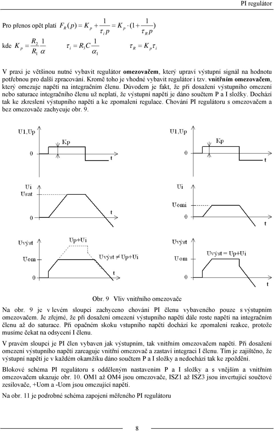 Důvodem je fakt, že ř dosažení výstuního omezení nebo saturace ntegračního členu už nelatí, že výstuní naětí je dáno součtem P a I složky.