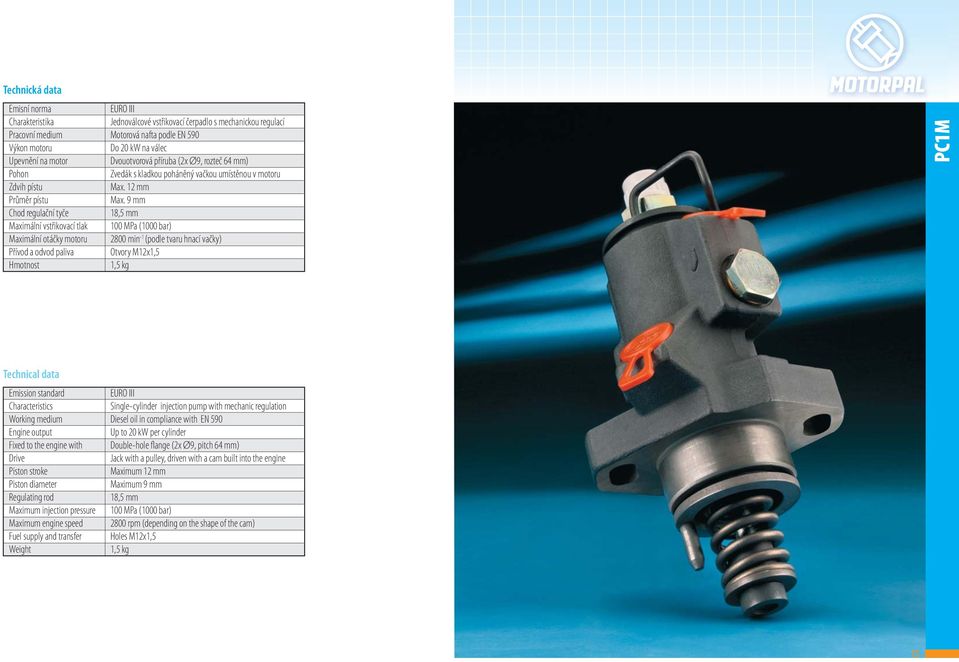 poháněný vačkou umístěnou v motoru Max. 12 mm Max.