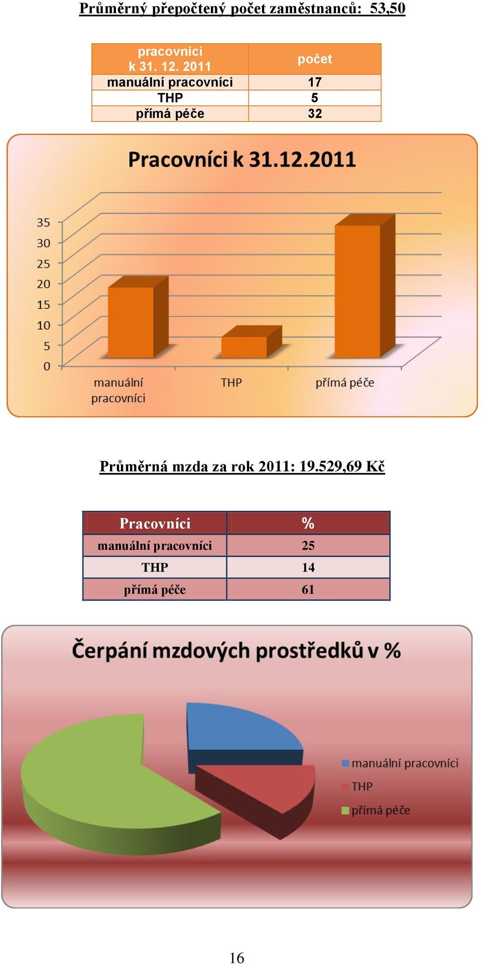 2011 počet manuální pracovníci 17 THP 5 přímá péče 32